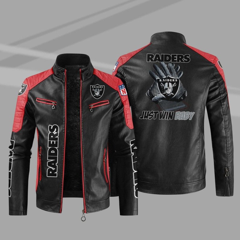 Las Vegas Raiders Stand Collar Leather Jacket Side View