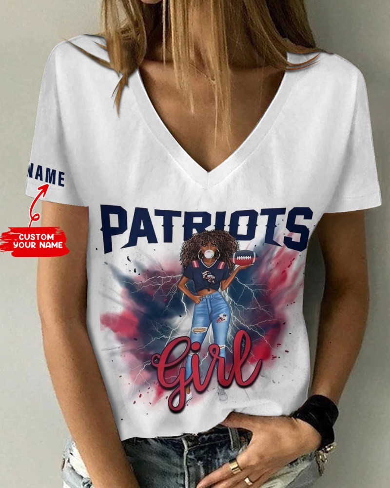 New England Patriots Personalized Summer V-neck Women T-shirt