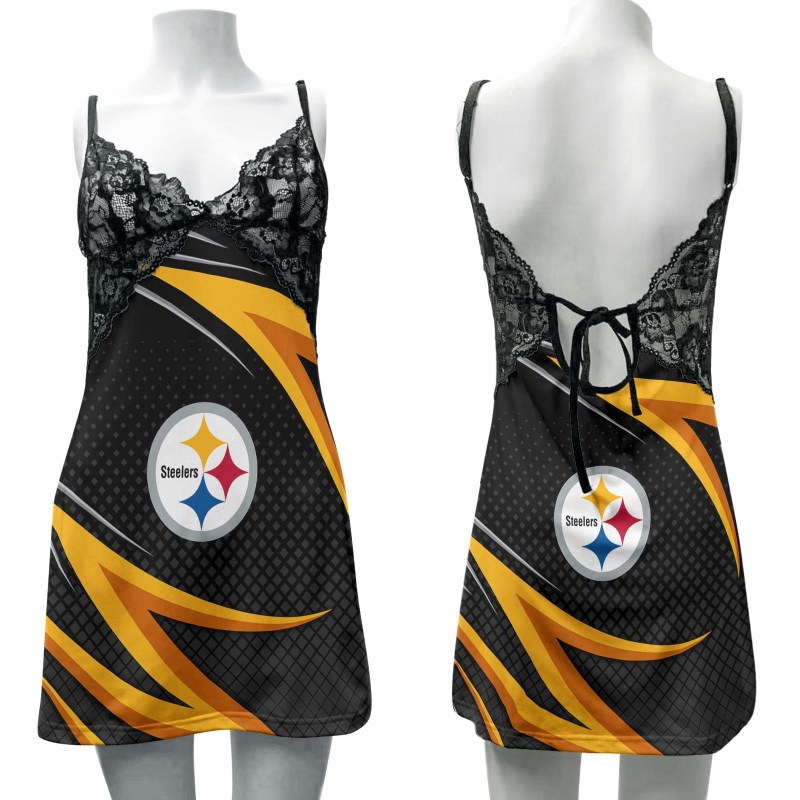 Pittsburgh Steelers Lace Back Strap Slip Dress