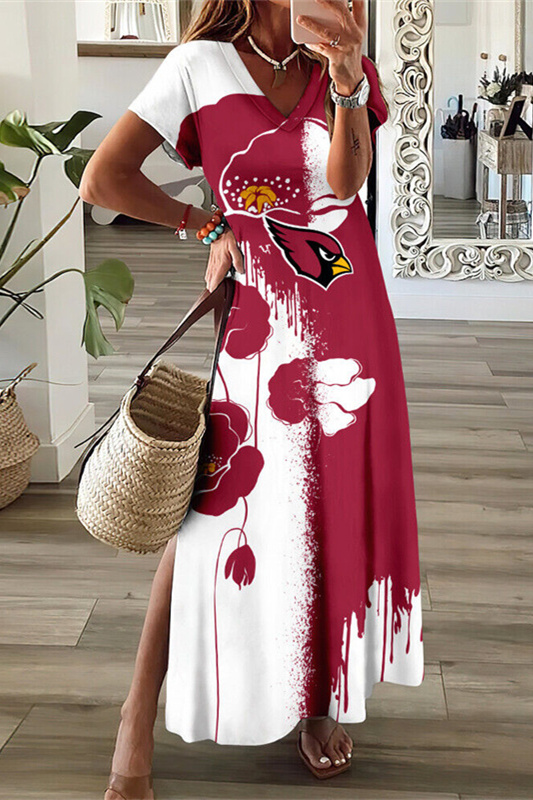 Arizona Cardinals V-Neck Side Slit Long Dress