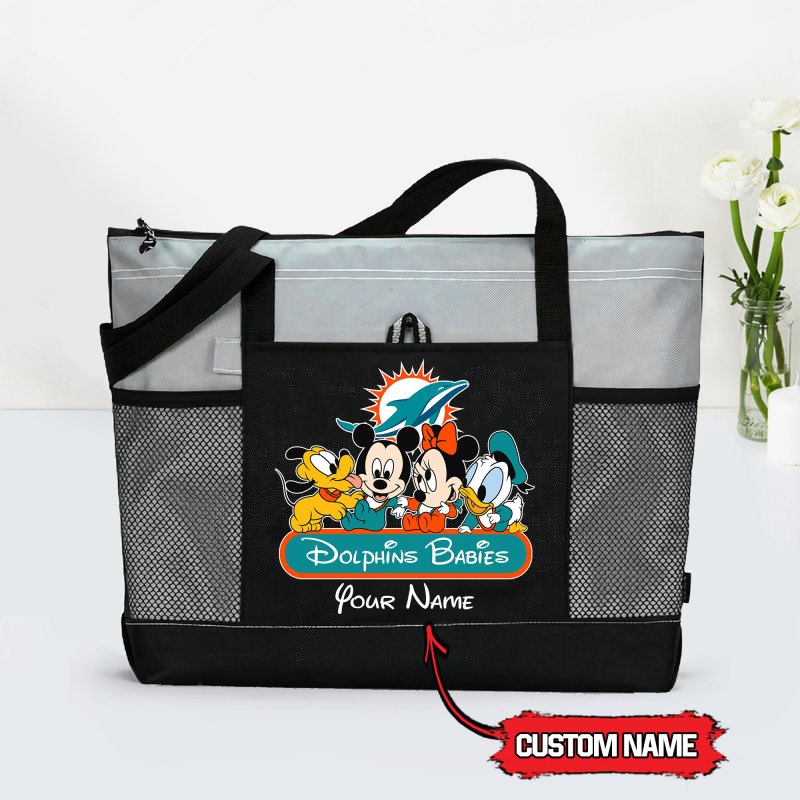 Miami Dolphins Personalized Babies Tote Bag Grey