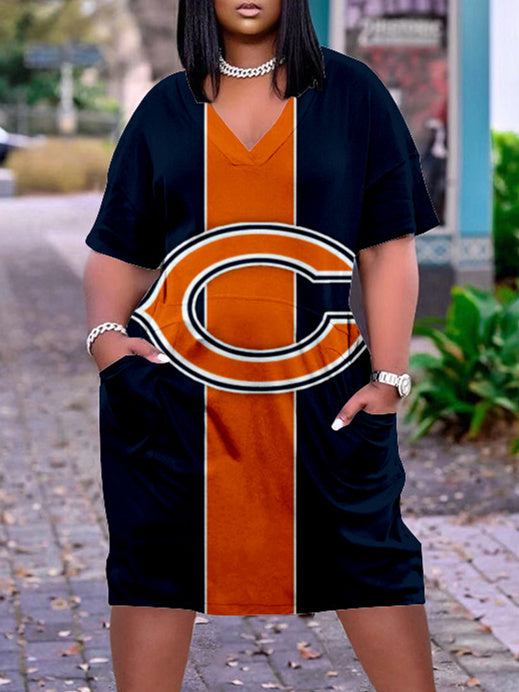 Chicago Bears V-neck Casual Pocket Dress