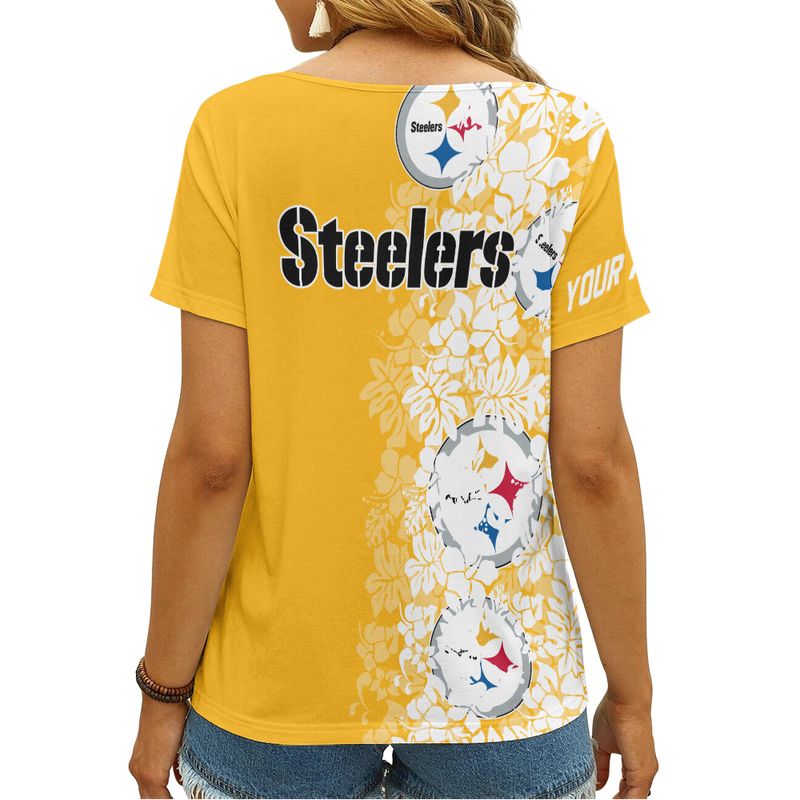 Women's Personalized V-neck T-shirt - Pittsburgh Steelers Fan Gear