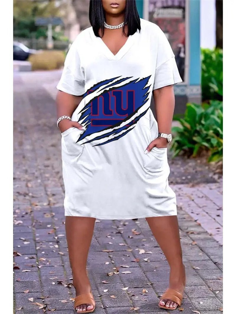 New York Giants V-neck Casual Pocket Dress