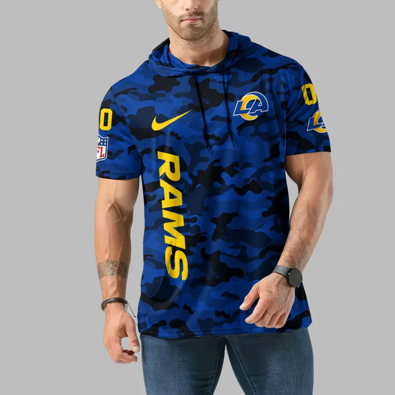 Los Angeles Rams Personalized Camo Short Sleeve Hoodie Front