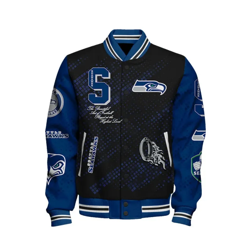 Seattle Seahawks Unisex Varsity Jacket Back View