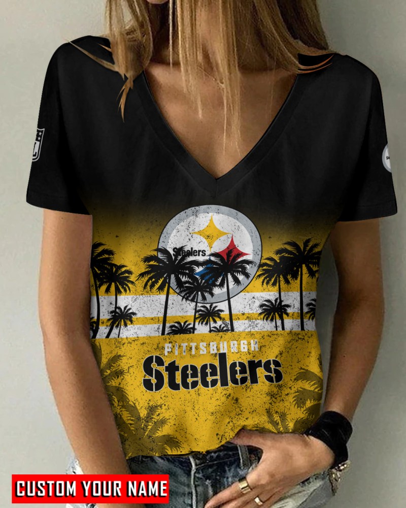 Pittsburgh Steelers Personalized V-neck T-shirt