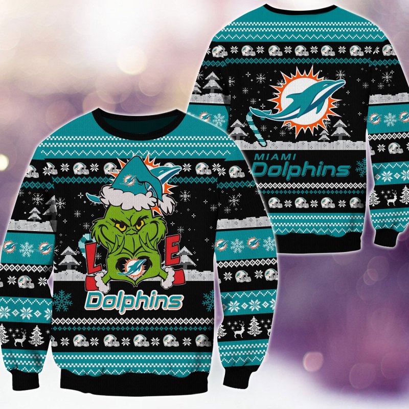Miami Dolphins Ugly Christmas Sweater Front View