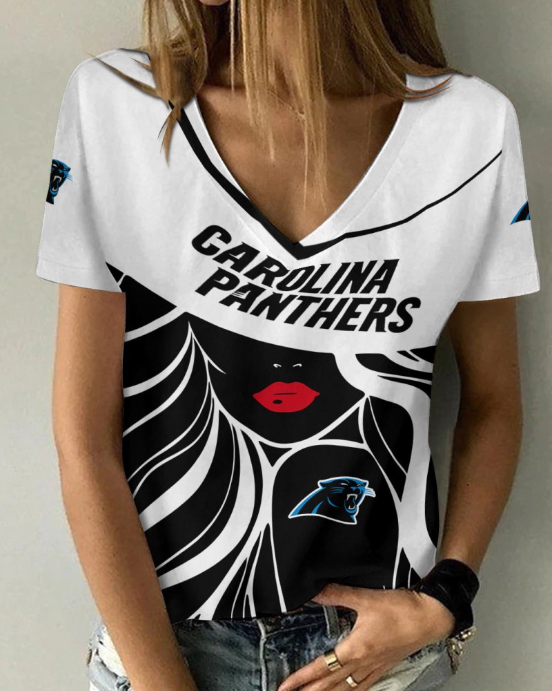 Carolina Panthers Personalized Summer V-neck Women T-shirt