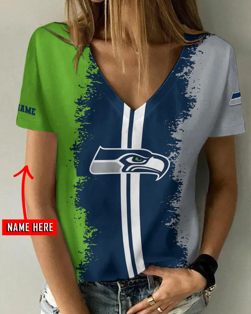 Seattle Seahawks Personalized V-neck T-shirt
