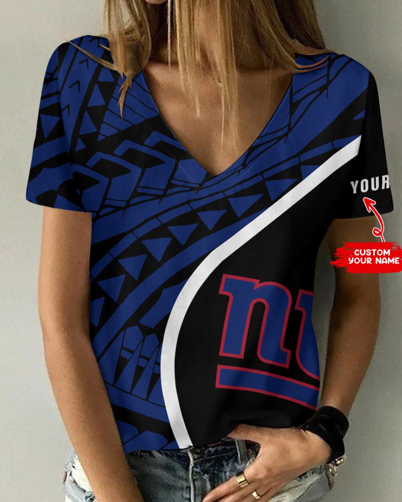 New York Giants Personalized V-neck Women T-shirt Size Chart