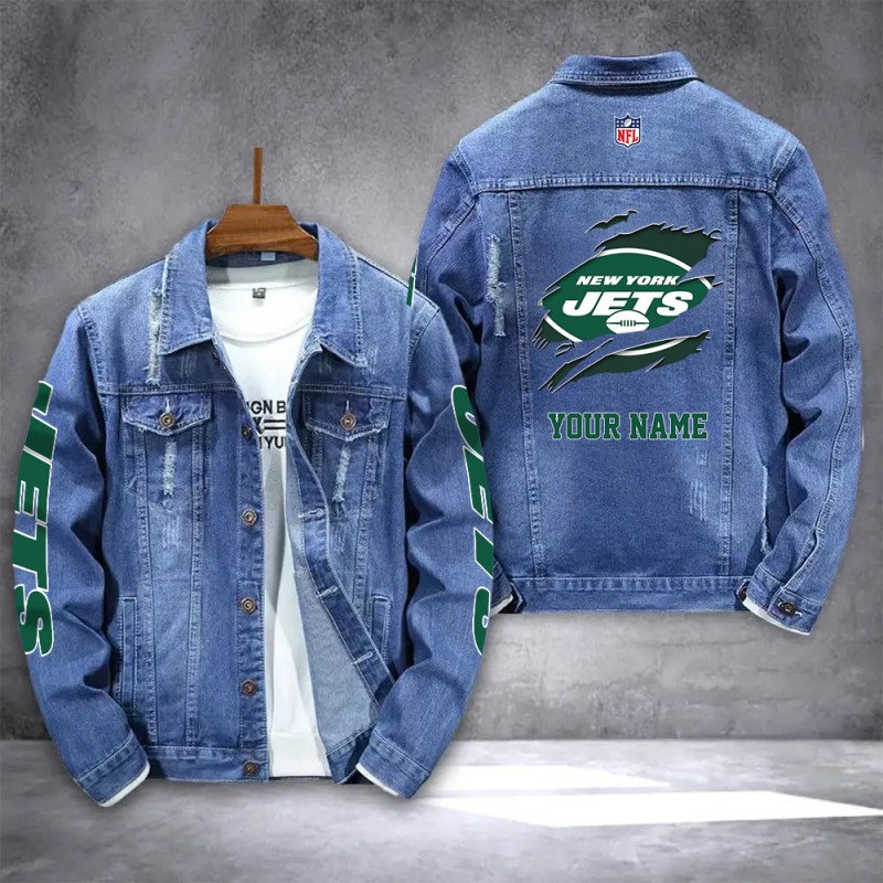 New York Jets Personalized Denim Jacket Image 1