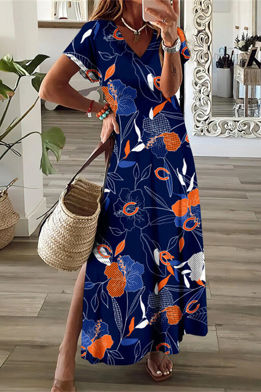 Chicago Bears V-Neck Side Slit Long Dress