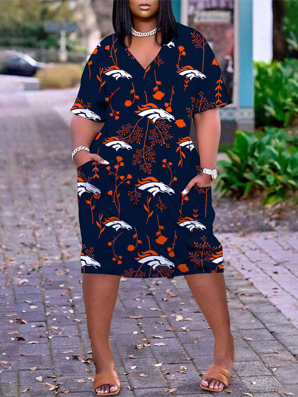 Denver Broncos V-neck Casual Pocket Dress