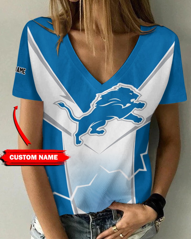 Detroit Lions Personalized V-neck Women T-shirt Image 1