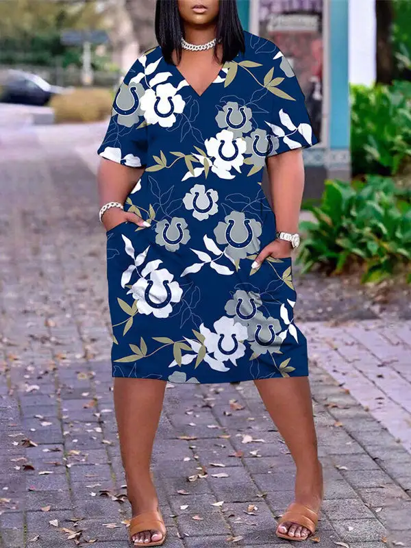 Indianapolis Colts V-neck Casual Pocket Dress
