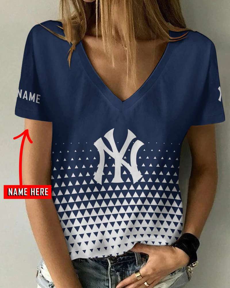 New York Yankees Personalized V-neck Women's T-shirt Image 1