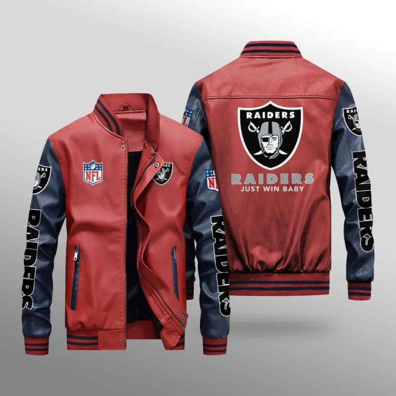 Las Vegas Raiders Leather Bomber Jacket - Back View