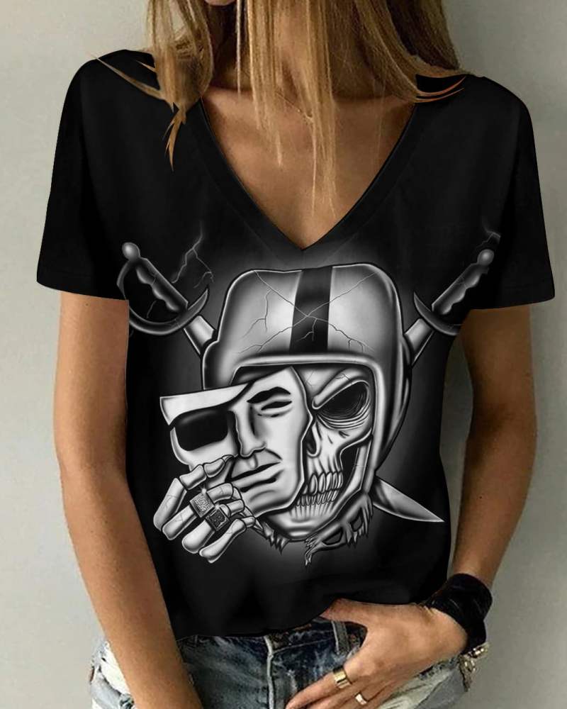 Las Vegas Raiders V-neck Women's T-Shirt Size Chart