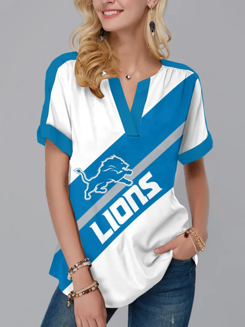 Detroit Lions Fashion Short Sleeve V-Neck Shirt