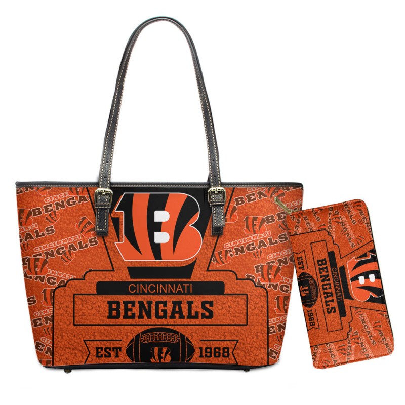 Cincinnati Bengals Leather Tote Hand Bag and Purse Set