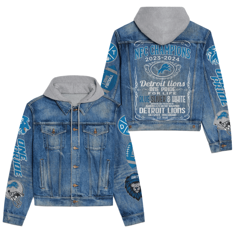 Detroit Lions Hooded Denim Jacket Front View