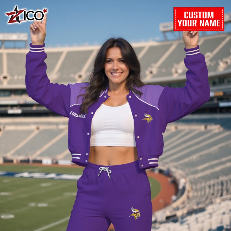 Minnesota Vikings Combo Crop Varsity Jacket and Sweatpants Image 3