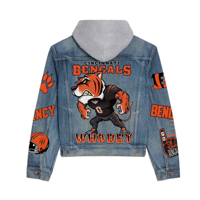 Cincinnati Bengals Premium Hooded Denim Jacket in Action