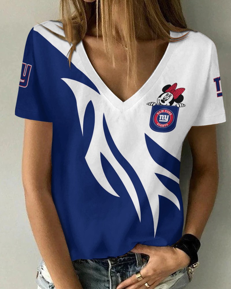 New York Giants Personalized V-neck Women's T-shirt - Front View