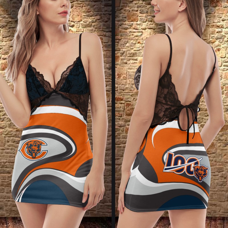 Chicago Bears Lace Back Strap Slip Dress - Side View