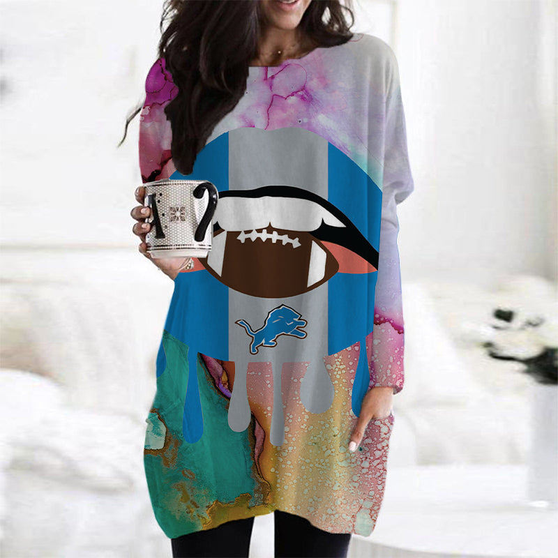 Detroit Lions Casual Long Sleeve Pocket Dress