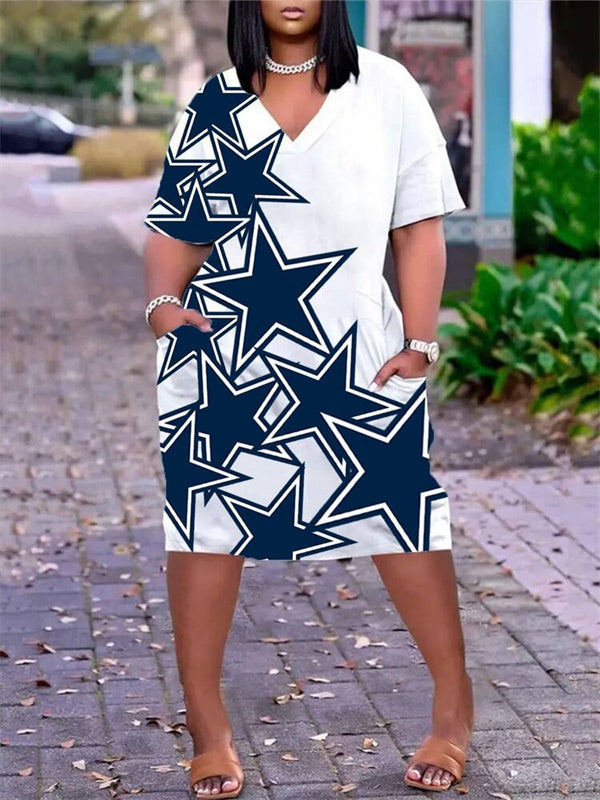 Dallas Cowboys V-neck Casual Pocket Dress