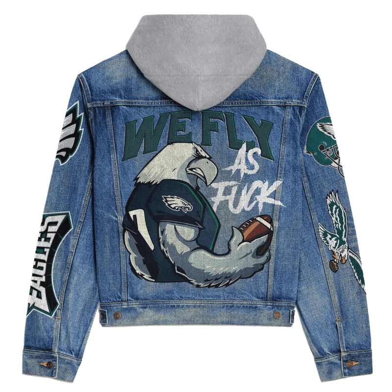 Philadelphia Eagles Hooded Denim Jacket Back Design