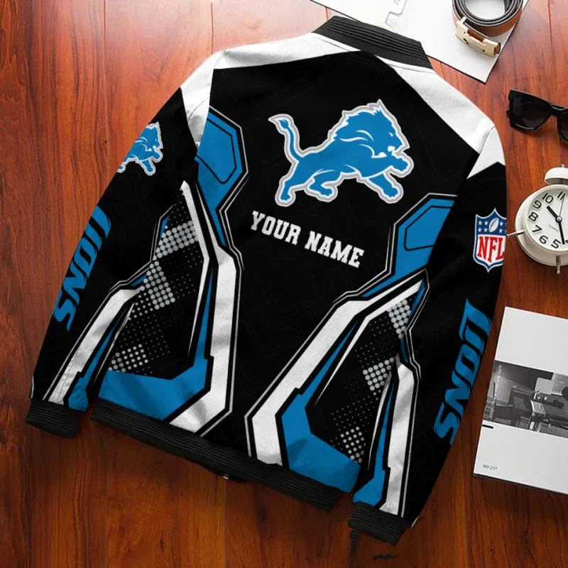 Detroit Lions Personalized Bomber Jacket - Back View