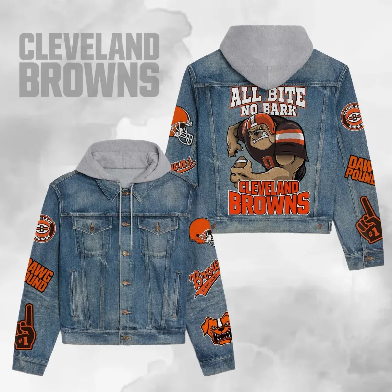 Cleveland Browns Premium Hooded Denim Jacket Front View