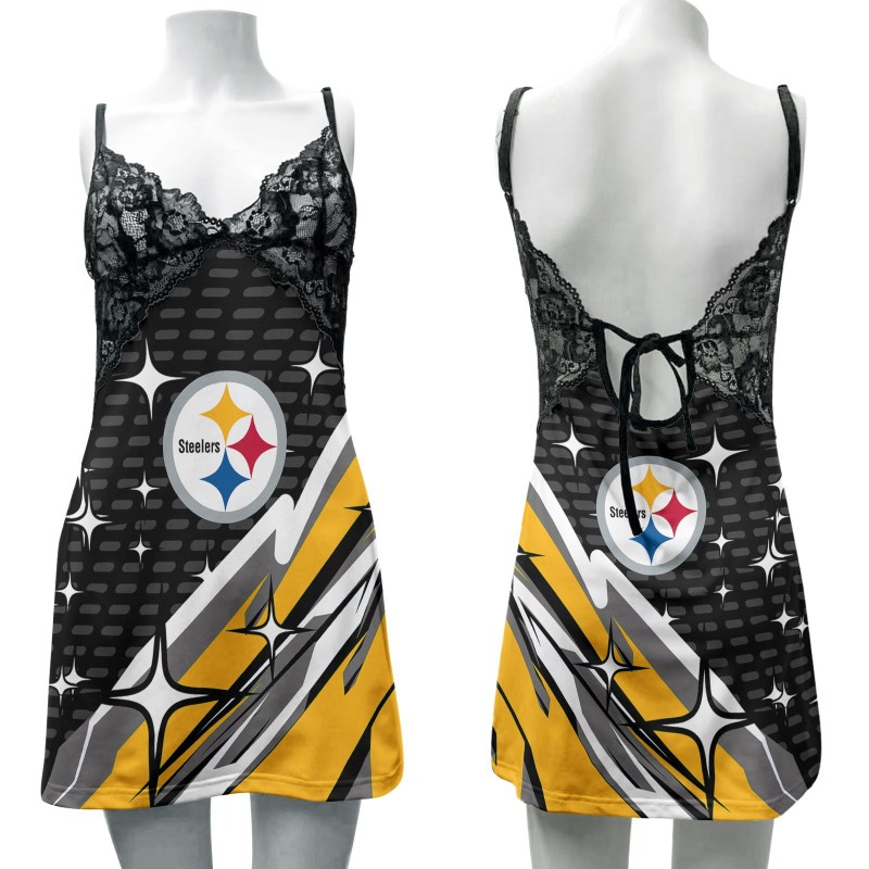 Pittsburgh Steelers Lace Back Strap Slip Dress