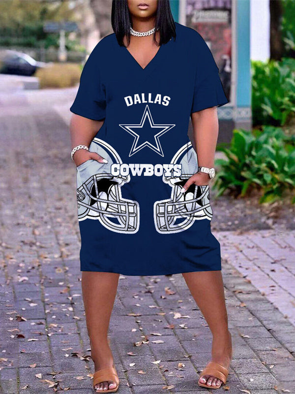 Dallas Cowboys V-neck Casual Pocket Dress