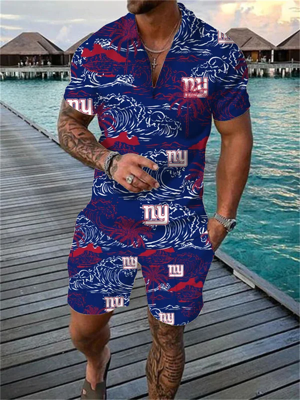 New York Giants Zip Polo Shirt and Shorts