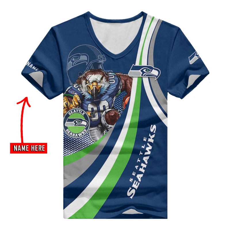 Seattle Seahawks Personalized V-neck Women T-shirt Front View