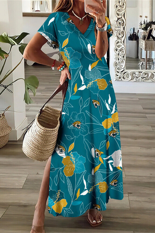 Jacksonville Jaguars V-Neck Side Slit Long Dress