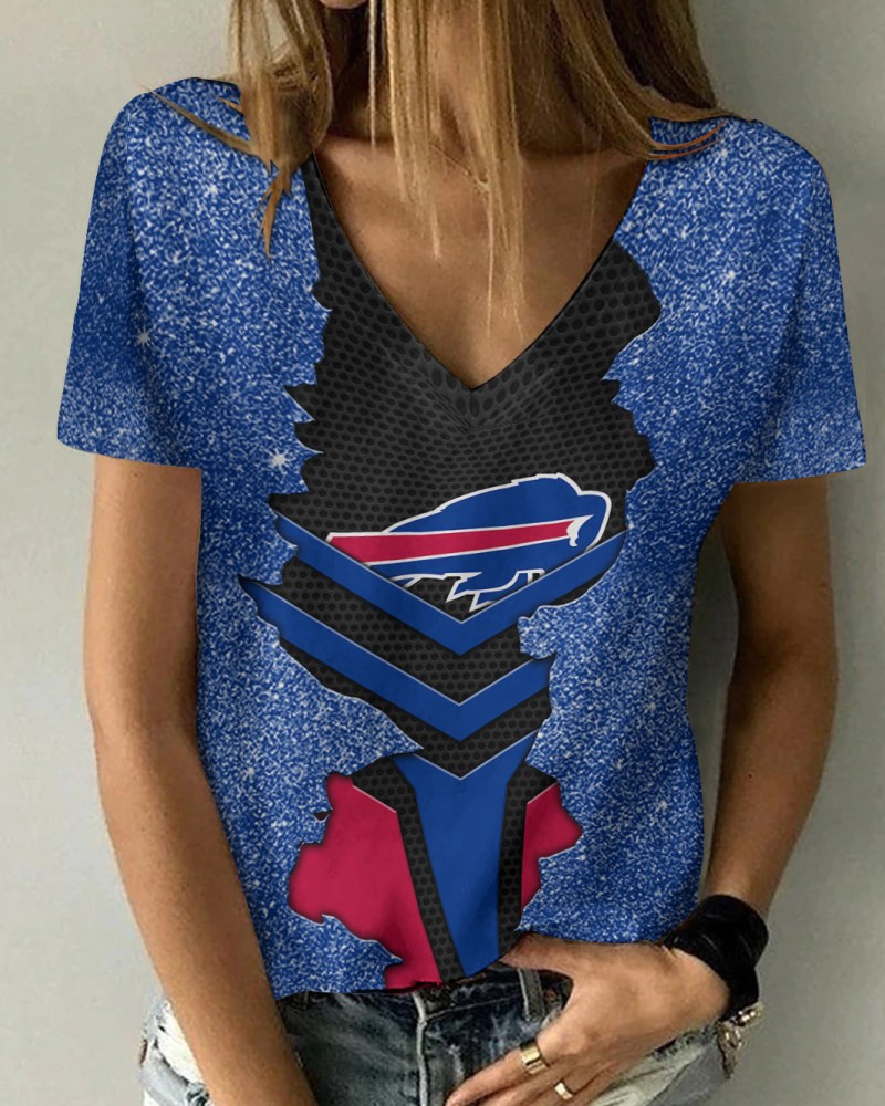 Buffalo Bills Summer V-neck Women T-shirt Front View