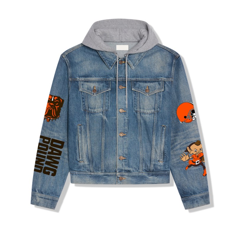 Cleveland Browns Premium Hooded Denim Jacket Side View