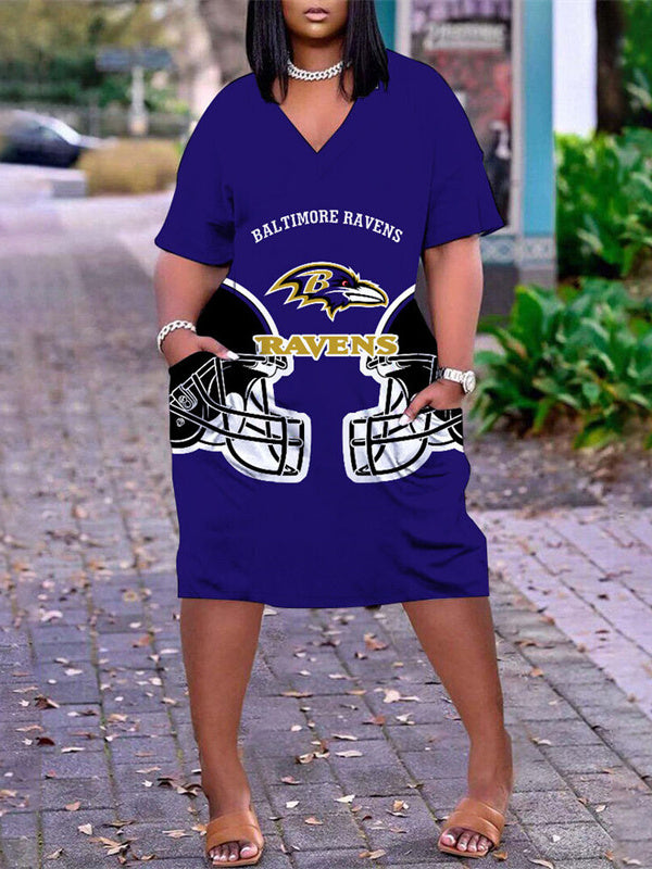 Baltimore Ravens V-neck Casual Pocket Dress