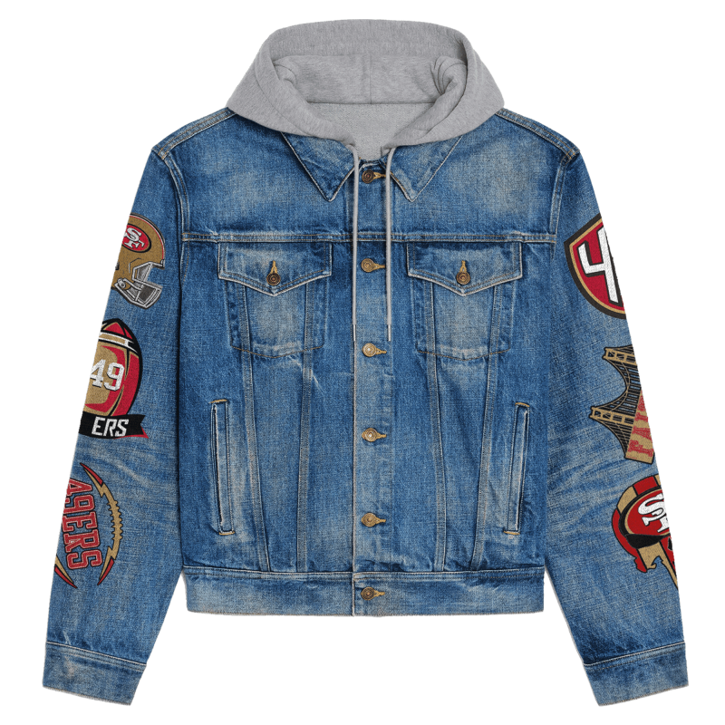 San Francisco 49ers Premium Hooded Denim Jacket - Back Design