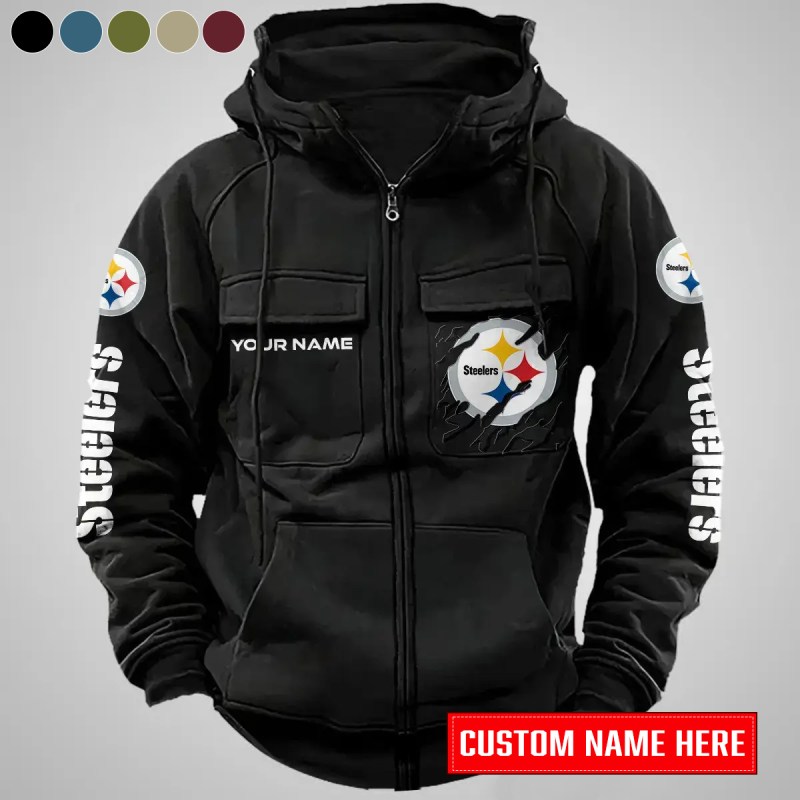 Pittsburgh Steelers Personalized Zip-Up Hoodie Black