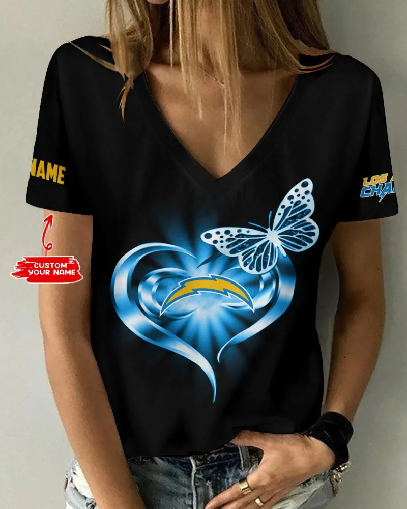 Los Angeles Chargers Personalized V-neck Women T-shirt