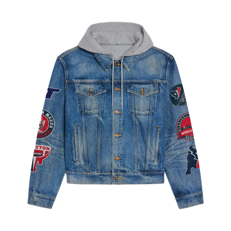 Houston Texans Premium Hooded Denim Jacket Back Design