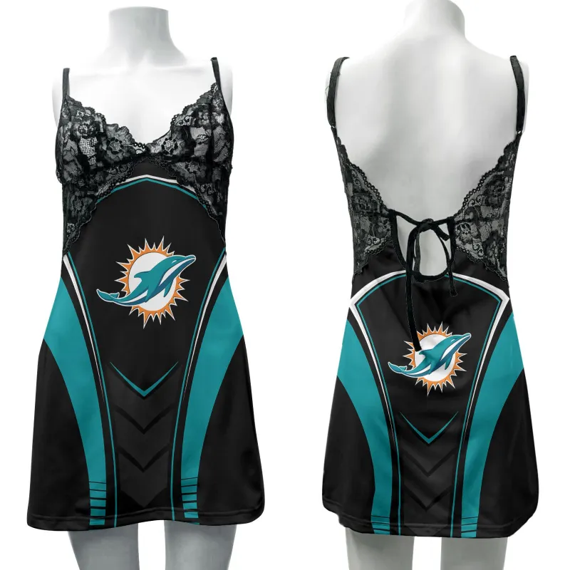 Miami Dolphins Lace Back Strap Slip Dress