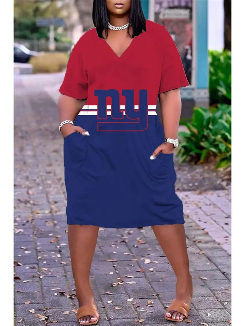 New York Giants V-neck Casual Pocket Dress