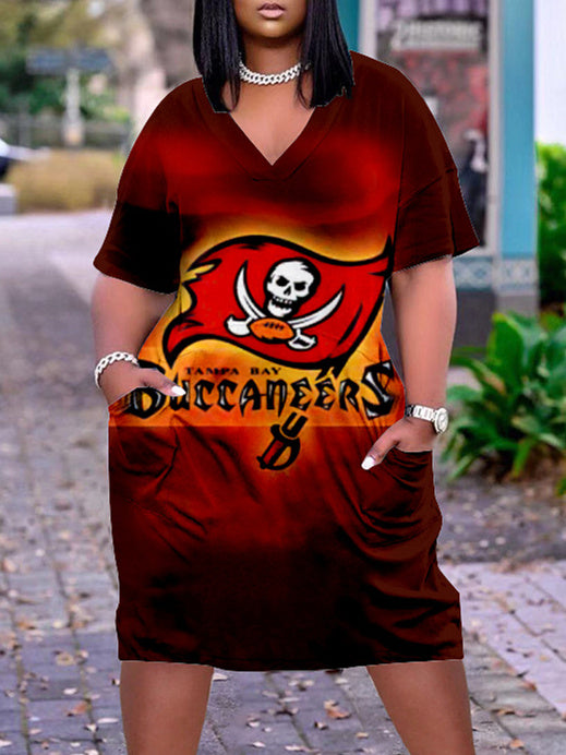 Tampa Bay Buccaneers V-neck Casual Pocket Dress